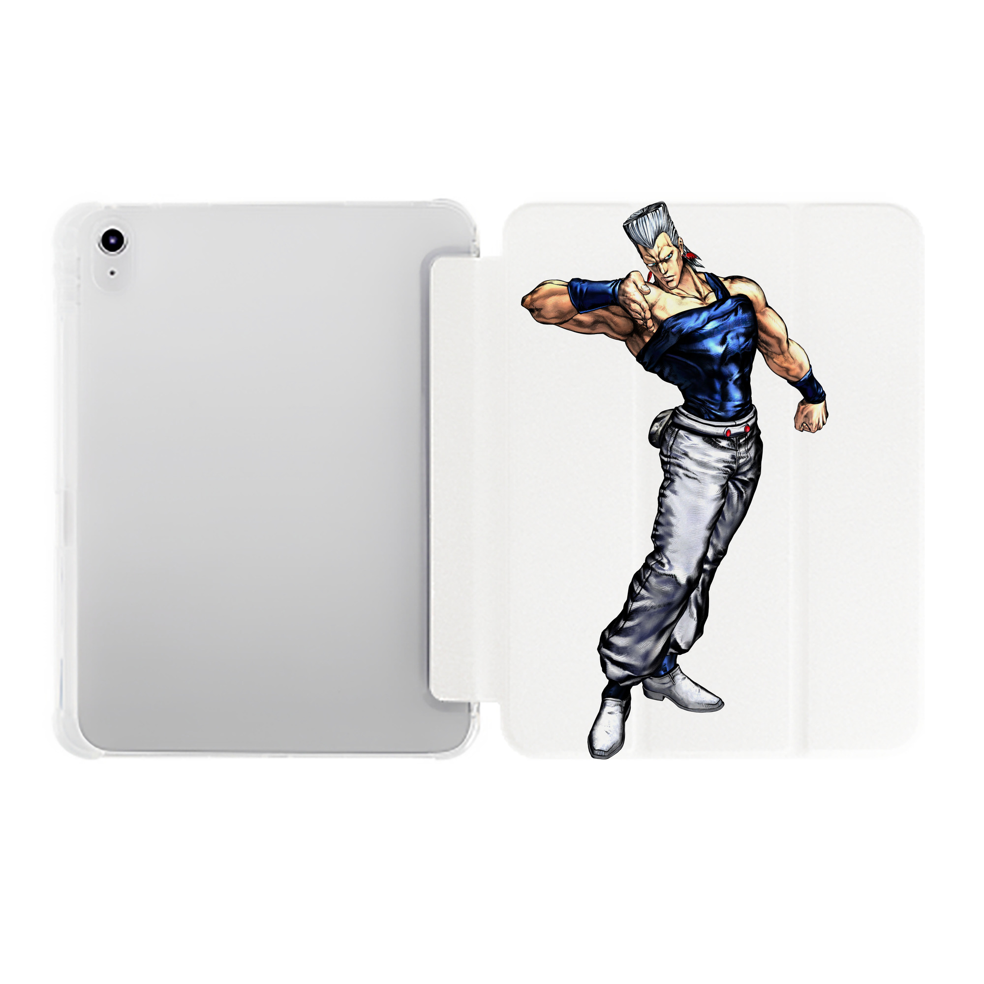 （画像用） ジョジョの奇妙な冒険 ジャン＝ピエール?ポルナレフ JoJo's Bizarre Adventure Jan Pierre Polnareff IPad ケース ペン収納付き 三つ折りスタンド PUレザー×シリコン 対応機種9.5/10.5/10.9インチ